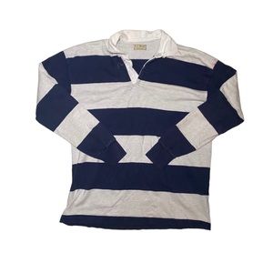 Vintage LL Bean Rugby Large Made in USA Navy Blue Cotton Collared Long Sleeve